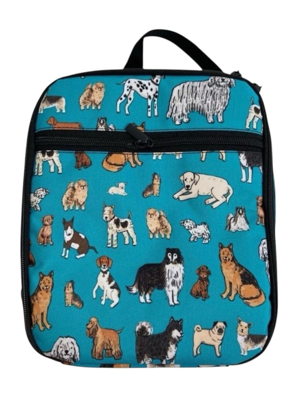 Cute Teal Dog Print Insulated Lunch Box Tote Lightweight Travel Cooler Bag Gift